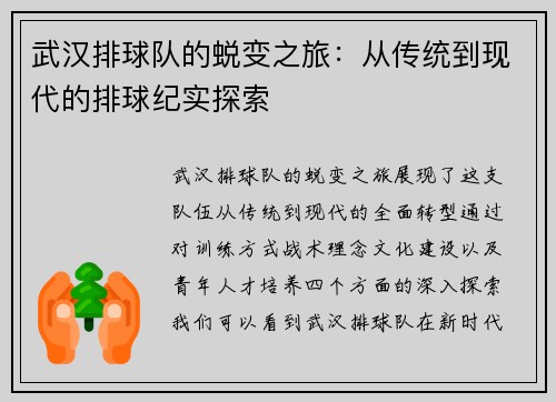 武汉排球队的蜕变之旅：从传统到现代的排球纪实探索