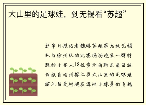 大山里的足球娃，到无锡看“苏超”